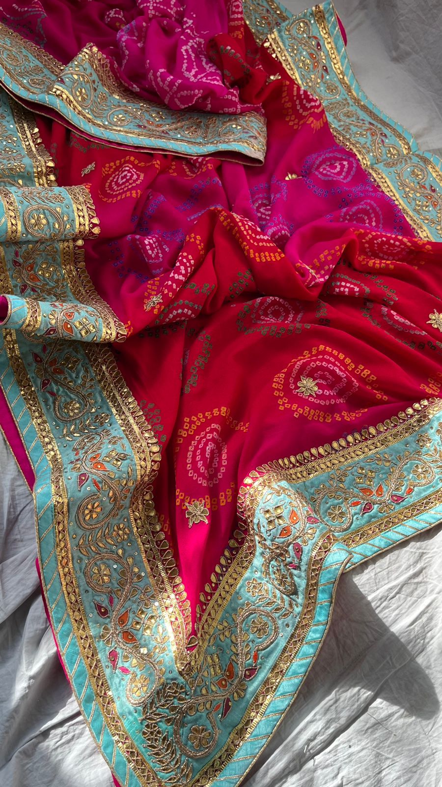 Bandhej gorgette crepe Indian sari