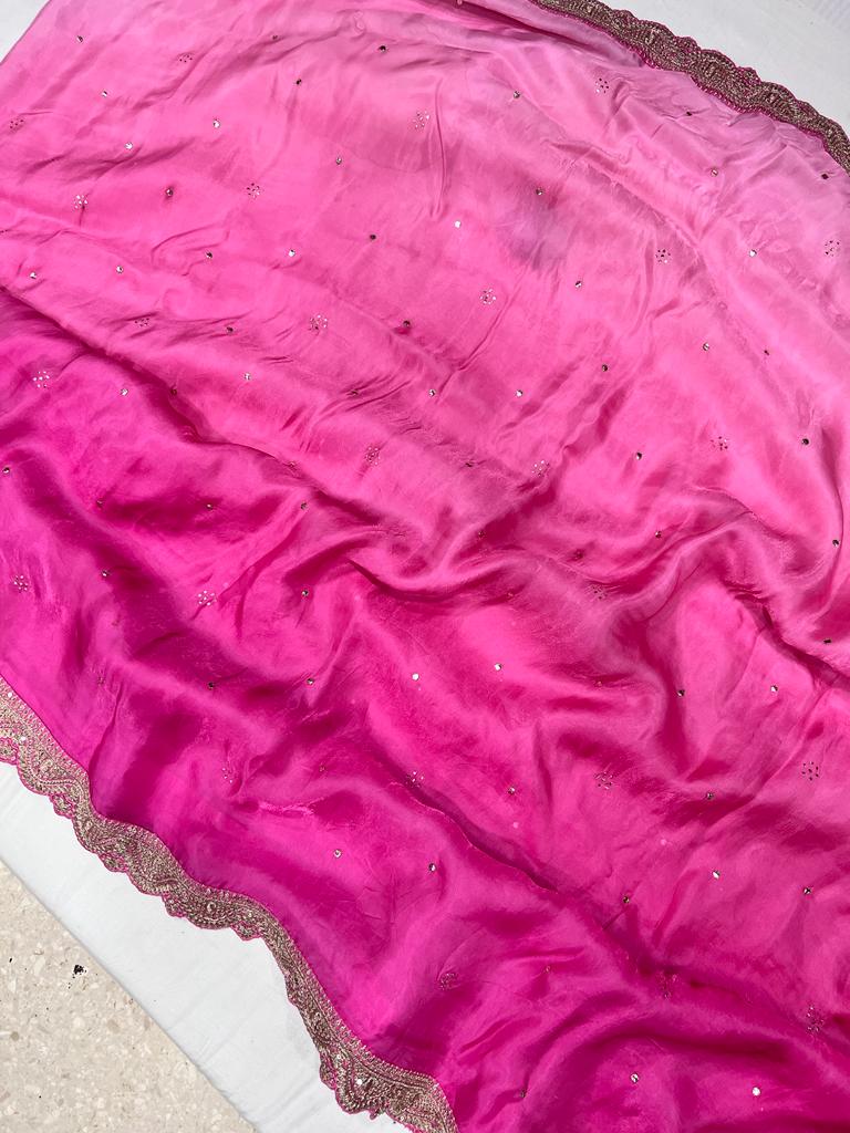 Pink shaded satin organza saree