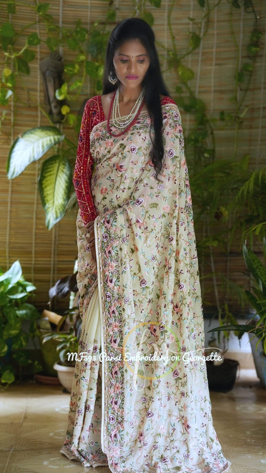 Avik gorgette Parsi inspired saree