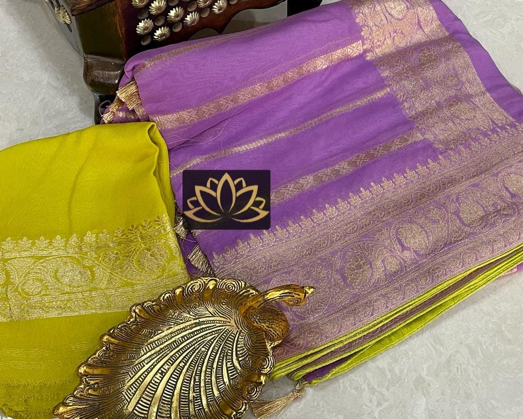 Motifs inspired Banarsi gorgette saree