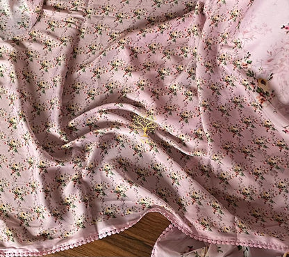 Pink floral crepe satin saree