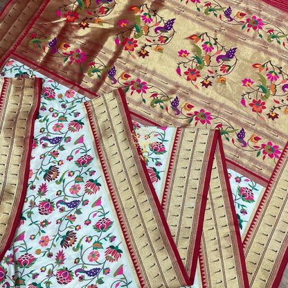 White muniya Banarsi handwoven saree