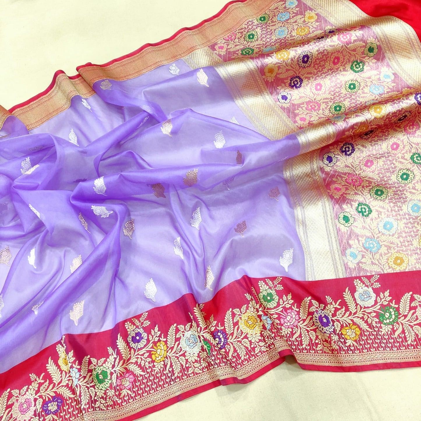 Lavender Kora handwoven silk saree
