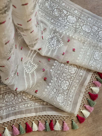 White organza silk embroidery sarees