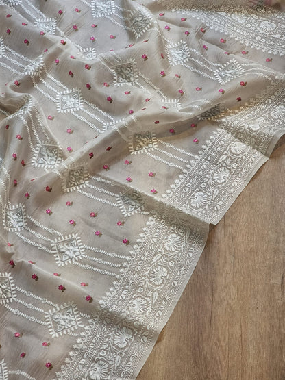 White organza silk embroidery sarees