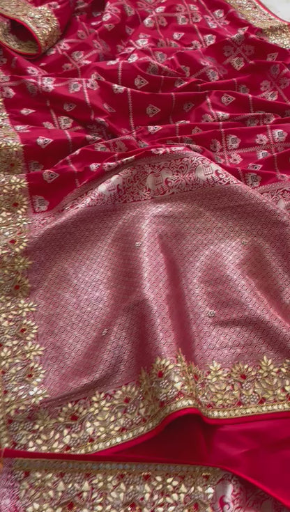 Red Katan zardosi gottapatti saree
