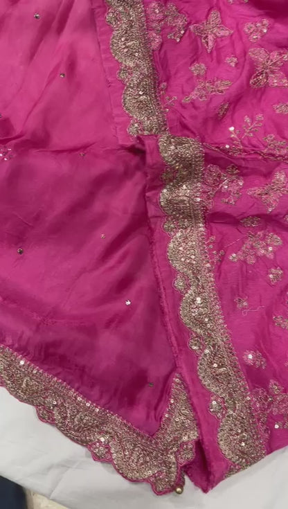 Pink shaded satin organza saree