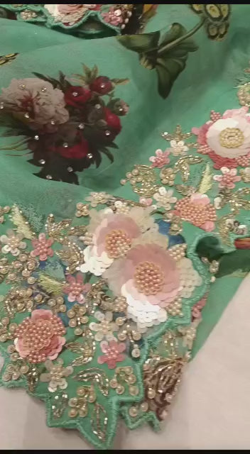 Vumia partywear organza embroidery saree