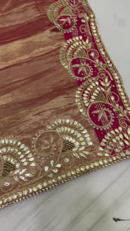 Pink gajji silk gottapatti saree