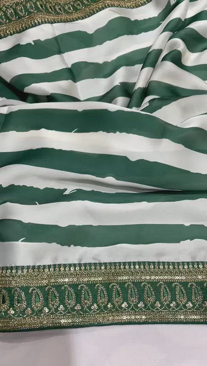 Satin striped zardosi saree