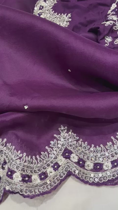 Sequence organza embroidery saree