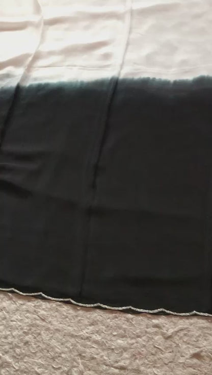 Black white Chinon saree
