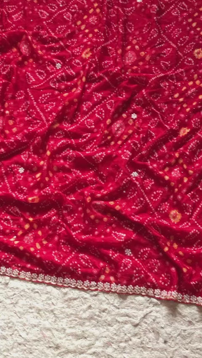 Roza bridal red bandhej saree