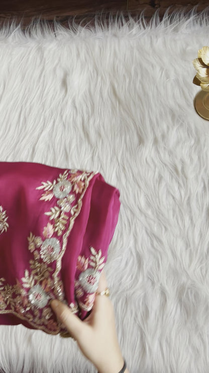 Wine inspired premium organza saree