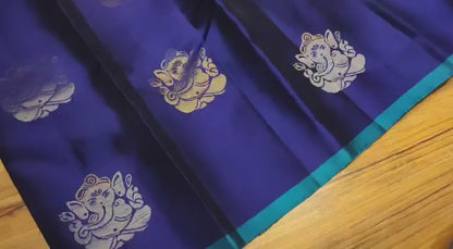 Blue Ganesha inspired kanjivaram saree
