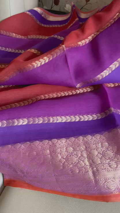 Multi striped kora saree