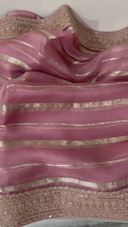 Striping kora Banarasi saree