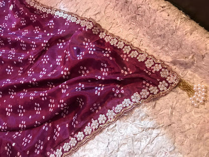 Kismis crepe Bandhej saree