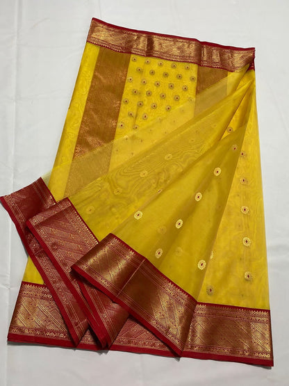 Heer yellow Chanderi saree handloom saree blouse