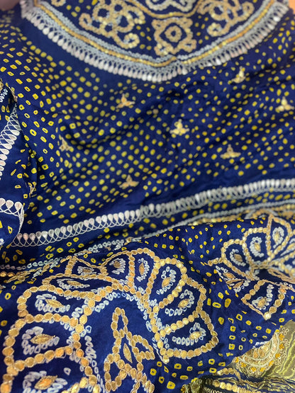 Royal blue bandhej Gajji silk Dupatta