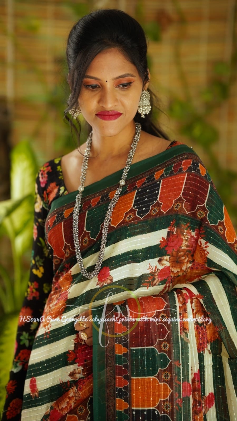 Gulmohar gorgette sequins saree