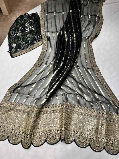 Arvenia striped organza saree