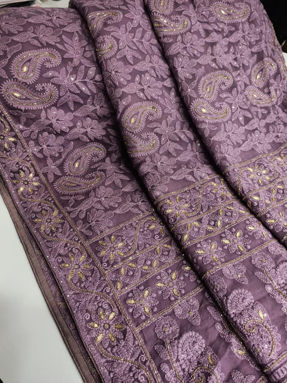 Handmade chikankari gottapatti saree