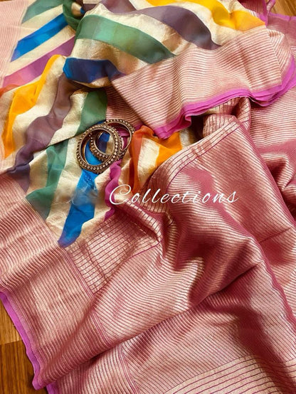 Handwoven striped zari saree