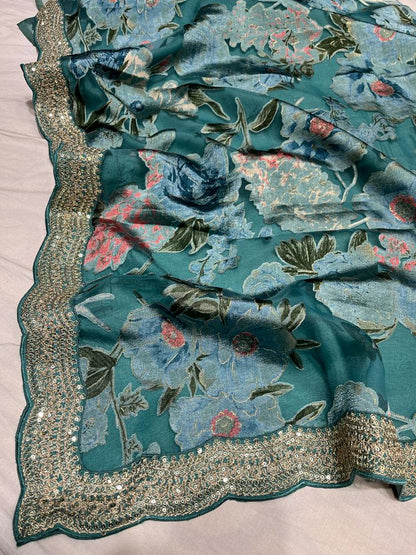 Brasso organza scalloped saree