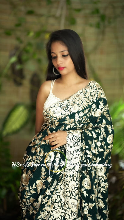 Blossom embroidered organza saree