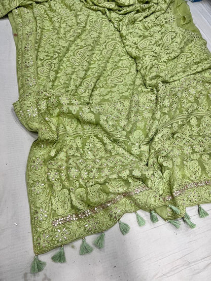 Albeli chikankari gorgette saree