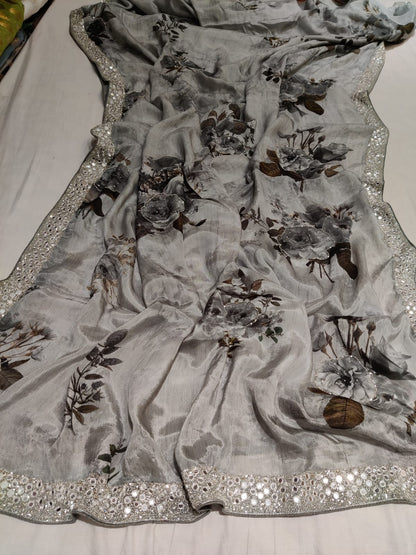 Floral crepe zardosi saree