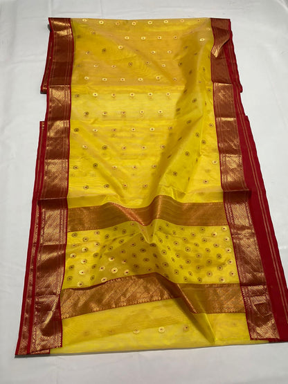Heer yellow Chanderi saree handloom saree blouse