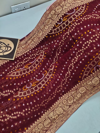 Bandhani banarsi gorgette saree