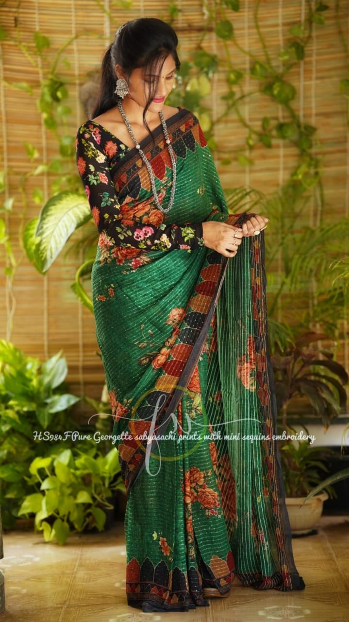 Gulmohar gorgette sequins saree