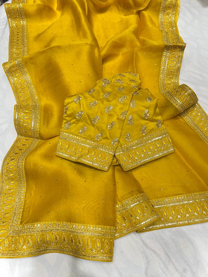 Yasmin trendy organza saree Indian saree party wear sarees women sari blouse