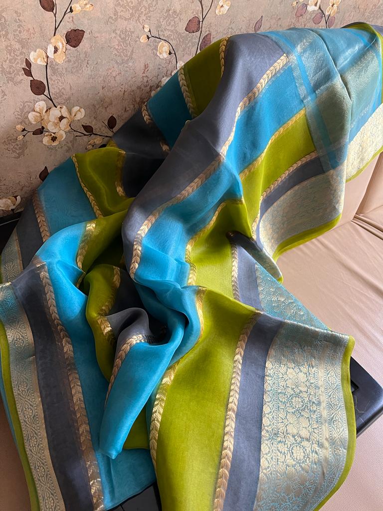 Multi striped kora saree