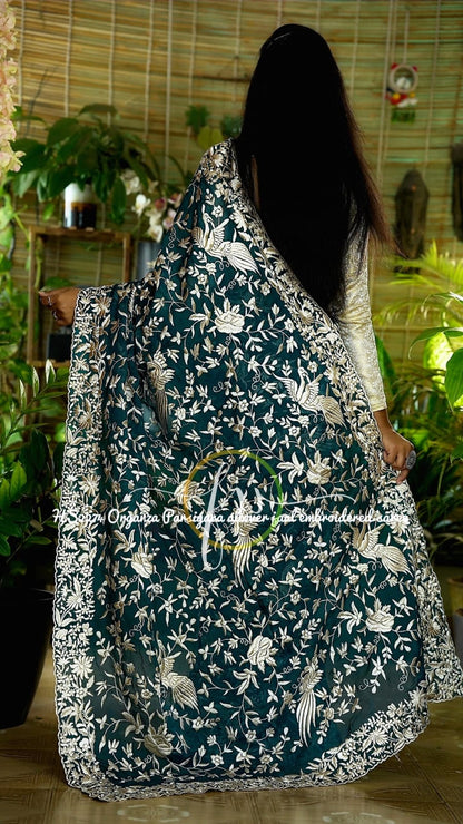 Blossom embroidered organza saree