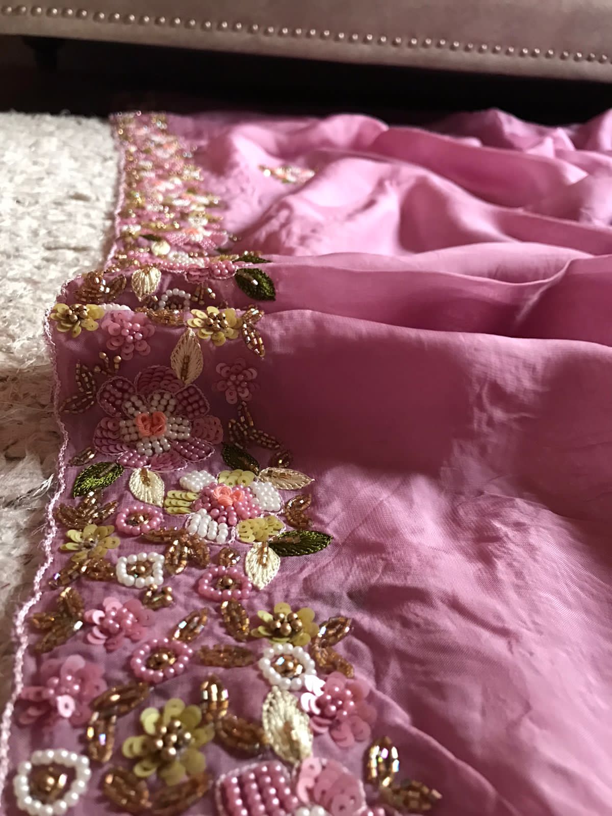 Premium pink organza silk saree