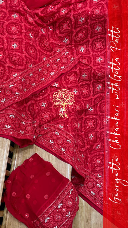Monisha chikankari gorgette saree