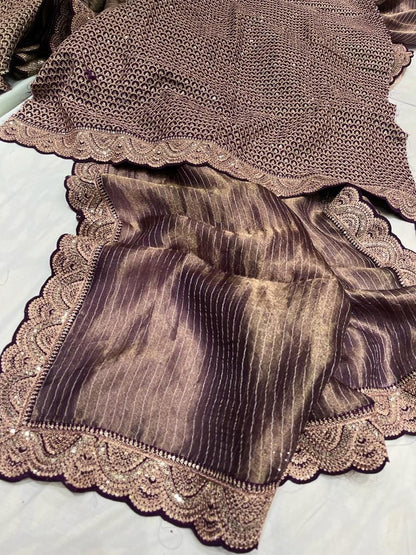 Striped kanjivaram inspired tissue saree