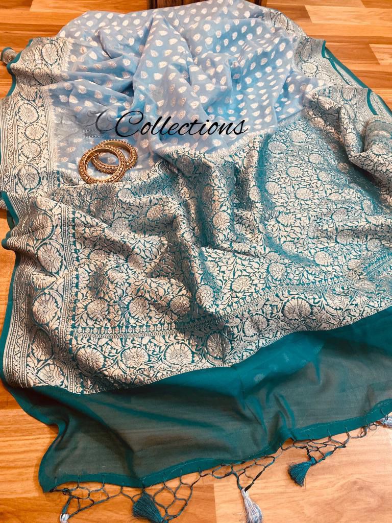 Noshina khaddi gorgette saree Indian wedding saree blouse