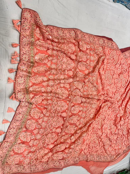 Albeli chikankari gorgette saree
