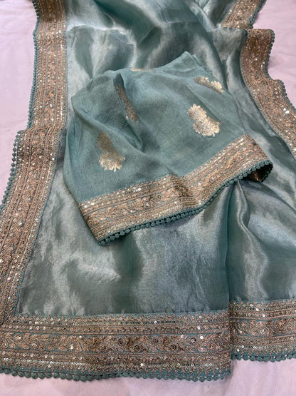 Metallic tissue organza saree