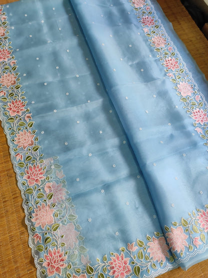 Floral organza silk saree