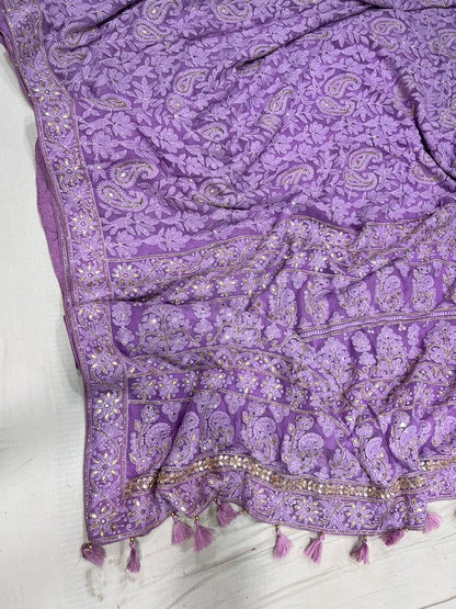 Albeli chikankari gorgette saree