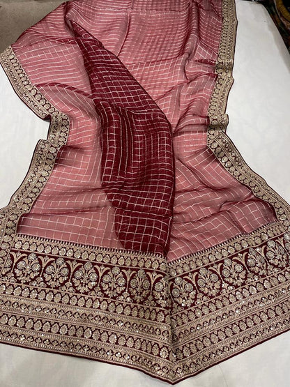 Check inspired organza saree