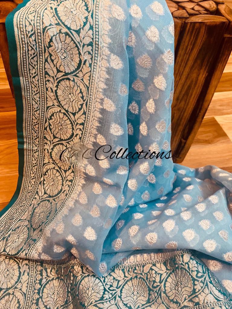 Noshina khaddi gorgette saree Indian wedding saree blouse