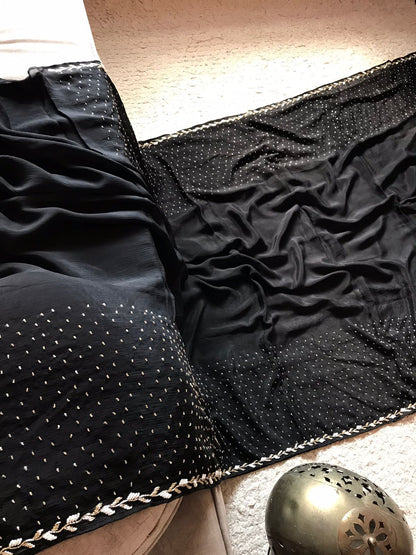 Black premium crepe embroidered saree