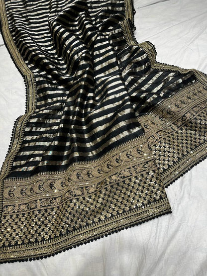 Chanderi inspired striped saree